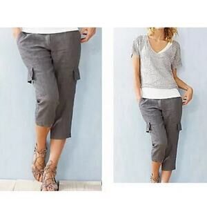 Eileen Fisher Gray Dapple Organic Linen Crop Cargo Pant, Sz 4